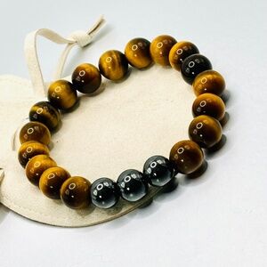 10mm AAA Tigereye with Black Hematite beaded Bracelet